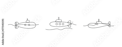 Technical drawings of submarine designs with detailed blueprints and schematics