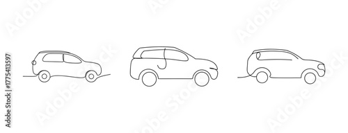 Three stylized suv designs outline sport utility vehicle automotive graphics