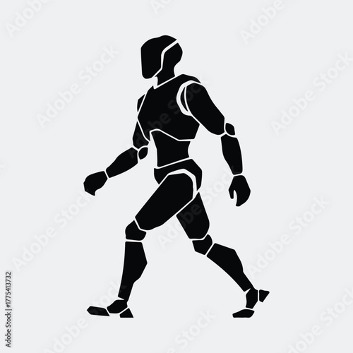 Silhouette walking futuristic robot side view concept Vector illustration