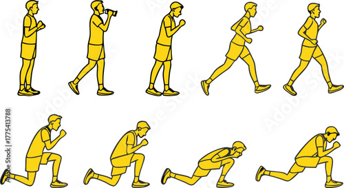 Dynamic athlete in motion sequence showcases power and agility, perfect for sports, training, and fitness concepts, originally a scalable vector graphic