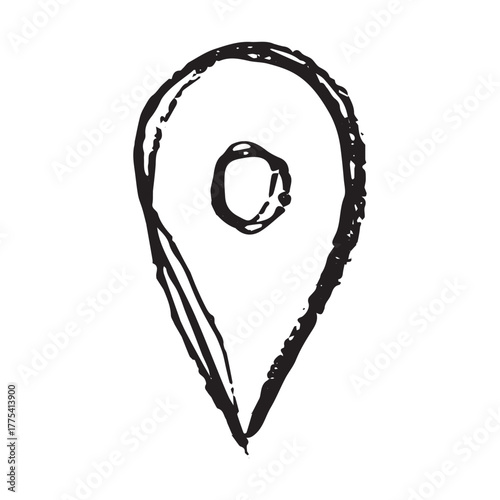 Hand drawn map pin Map marker pointer sign GPS and mapping tools Location pin symbol Pinpoint clipart in doodle style Single element for web, design