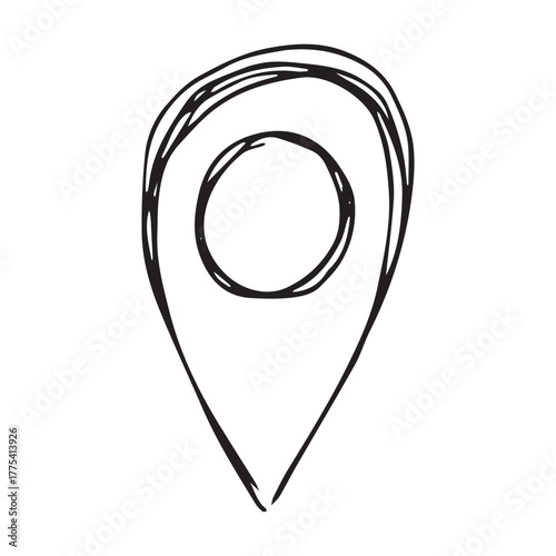 Hand drawn map pin Map marker pointer sign GPS and mapping tools Location pin symbol Pinpoint clipart in doodle style Single element for web, design