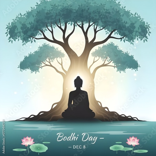 Bodhi Day – Buddhist Enlightenment Illustration Under Bodhi Tree