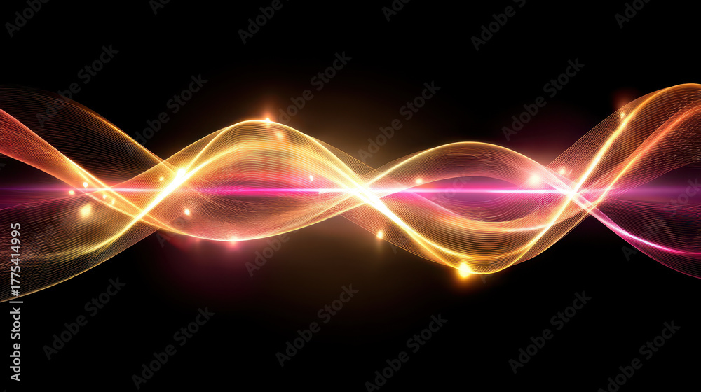 custom made wallpaper toronto digitalVibrant, abstract wave of glowing light in shades of pink, orange, and yellow flows across dark background, creating dynamic and energetic visual effect