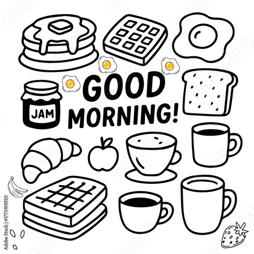 Breakfast Foods Doodle Collection – Pancakes, Eggs & Coffee