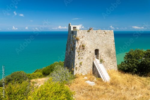 Ancient coastal tower overlooking Adriatic Sea at Peschici