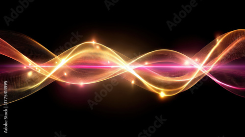 Wallpaper Mural Vibrant, abstract wave of glowing light in shades of pink, orange, and yellow flows across dark background, creating dynamic and energetic visual effect Torontodigital.ca