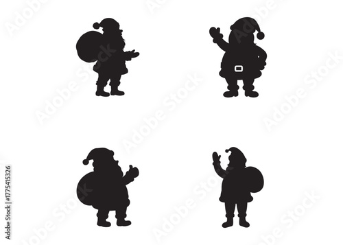 santa claus logo silhouette vector, christmas santa claus vector illustration, christmas santa claus with gift logo silhouettes vector on a white background