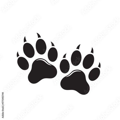 Black animal paw prints with claws on a white background vector