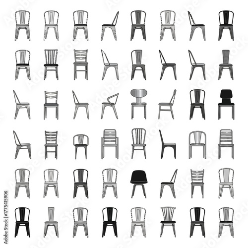 Collection of diverse chairs shown from various angles.