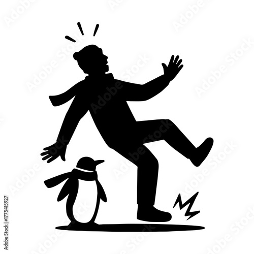 Man slipping on ice road – comic winter fall vector with transparent background 