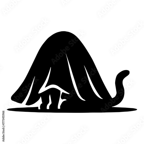 Silhouette of cat hiding under blanket – cozy humor moment vector with transparent background 