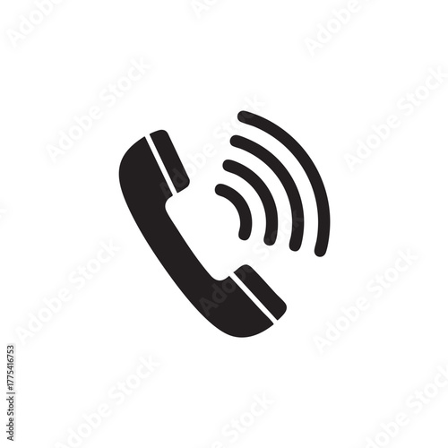 Black telephone handset icon with sound waves emanating from receiver communication