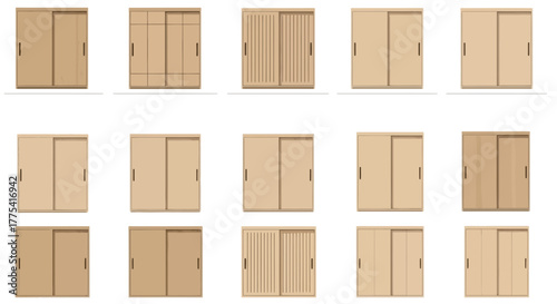 Collection of various wooden sliding doors and cabinets.