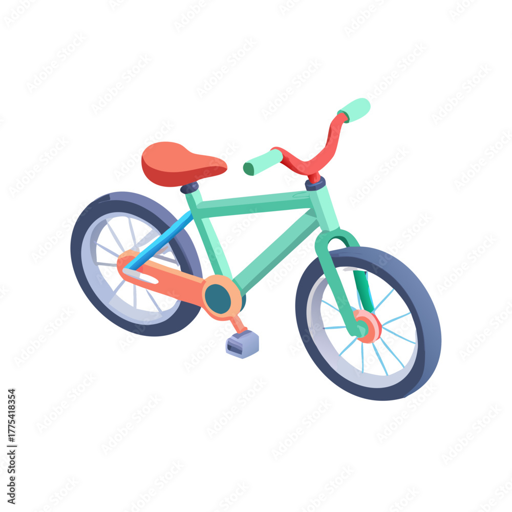 Fototapeta premium Whimsical teal and red bicycle design, perfect for children's illustrations, playful branding, or adding a touch of childlike wonder to your creative projects