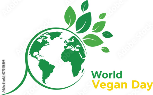 World vegan day concept with green earth and leaves