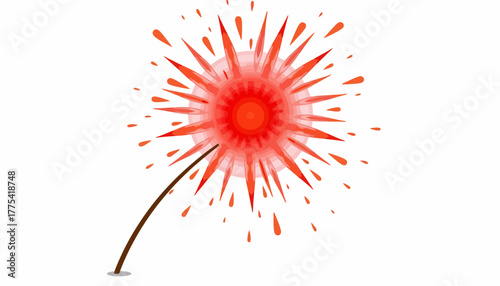 Dynamic Red Starburst Graphic with Exploding Radial Rays and Visual Energy Emanating from a Central Point on a Simple White Background