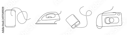 Collection of external hard drives and storage devices outline graphics