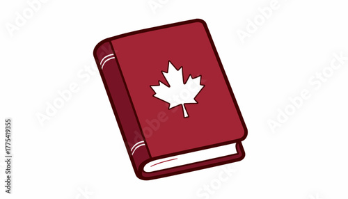 Illustration of a Red Book with a Prominent White Maple Leaf Symbolizing Canadian Literature and Knowledge