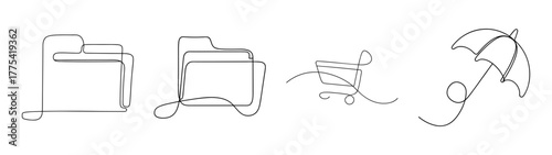 Outline sketch of musical notes clefs and umbrella isolated art design