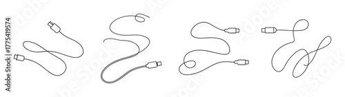 Set of four sketches depicting tangled hdmi cables and their connectors