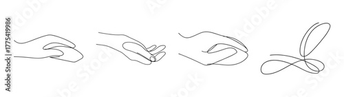 Hand gestures and mouse interaction sketch four-panel sequence