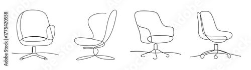 Office chair views silhouette line art modern furniture design
