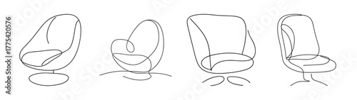 Collection of four office chair line drawings from different angles