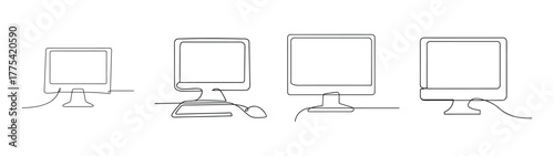 Office computer displays with various stand designs technical drawings