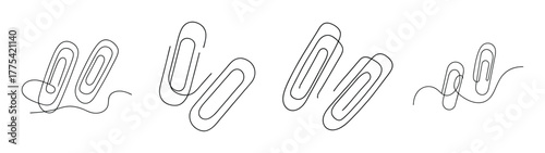 Sketchy paper clips tied together grouped together office supplies art