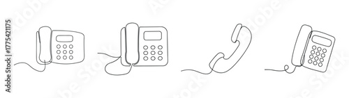 Vintage office phone silhouette with communication icons isolated on white
