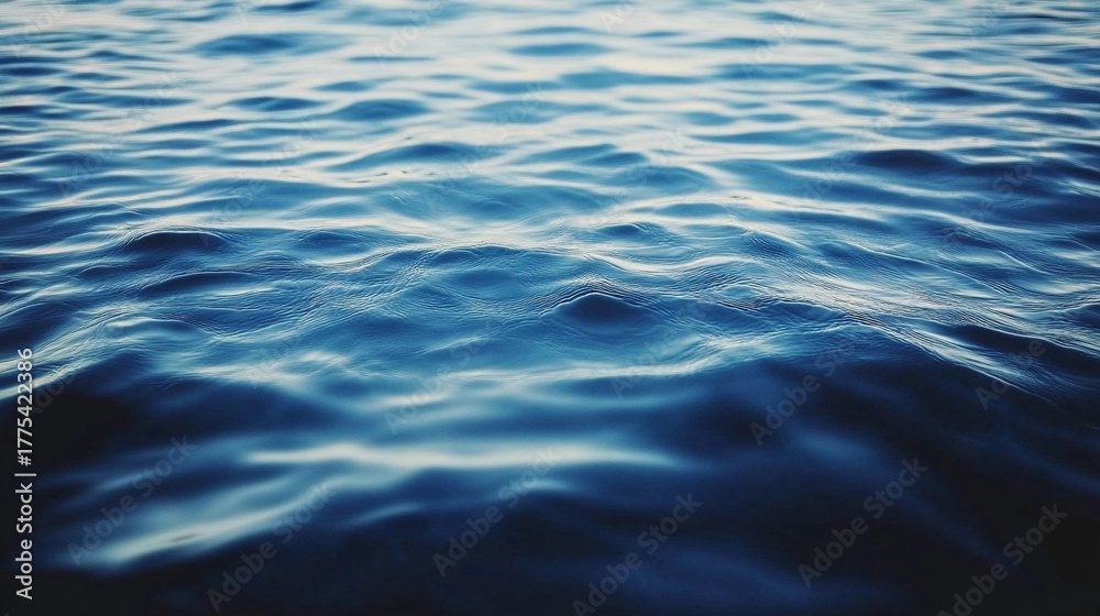 Naklejka premium Gentle ocean waves ripple under soft light, evoking tranquility, serenity, and peaceful connection with nature in a soothing, expansive seascape. 