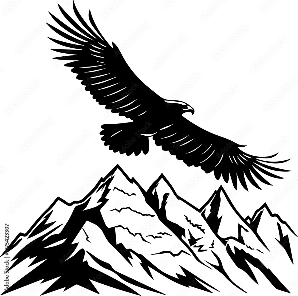 Fototapeta premium Eagle Silhouette Flying Over Mountains – Freedom and Nature Vector