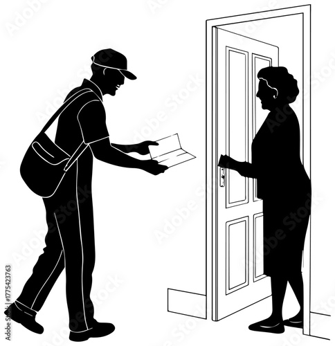 Courier Silhouette Delivering Document – Door Exchange Vector