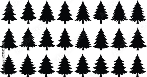 Pine tree silhouette vector illustration, forest trees set, evergreen icons, nature design, black silhouette, woodland elements, conifer collection, landscape decoration