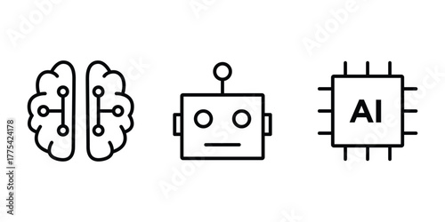 AI Technology Icons. Machine Learning and Robotics Vector Pack