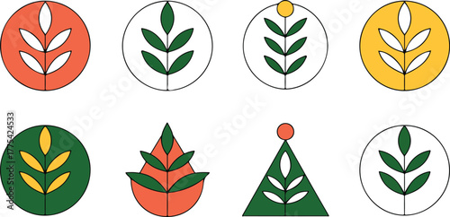Colorful Geometric Leaf Icons Keywords: leaf icon, plant icon, nature icon, geometric icon