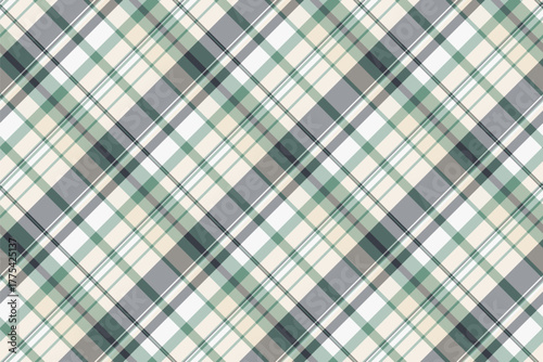Folklore plaid pattern vector, periodic texture seamless background. Bedroom check textile tartan fabric in pastel and white colors.