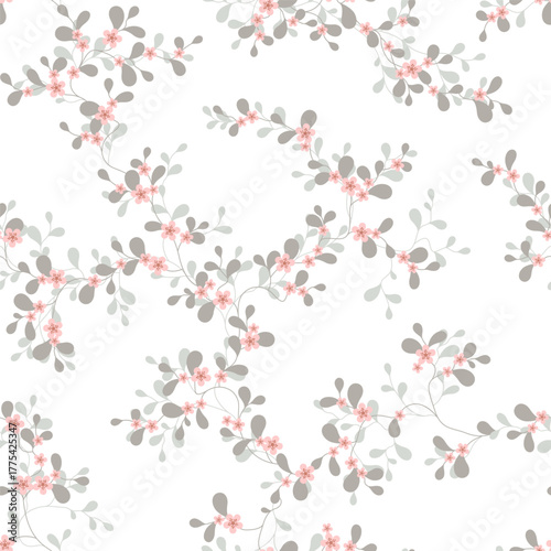 seamless pattern of flowers, branches and leaves