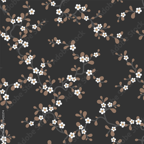 seamless pattern of flowers, branches and leaves