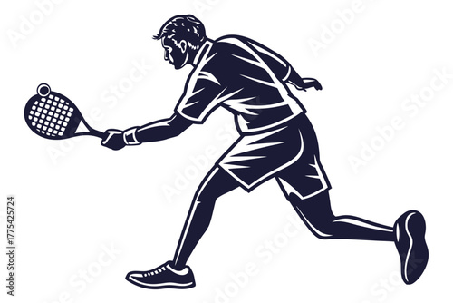 Dynamic athlete in motion hitting a ball with a racket on white background