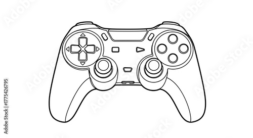 Contoured Outline Gamepad Vector Illustration Sketchy Black on Whit