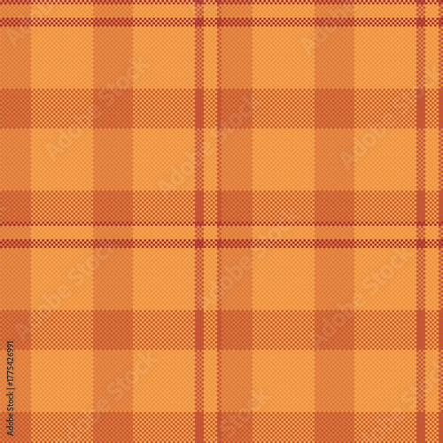 Warp vector fabric background, package textile pattern plaid. Thin tartan texture seamless check in orange and sandy brown colors.