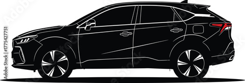 Black Silhouette of a Modern SUV with White Outline Details SUV, car, vehicle, car, modern, crossover, graphic, design, art, silhouette, outline, utility, with, vehicle, luxury, sport, illustration, a