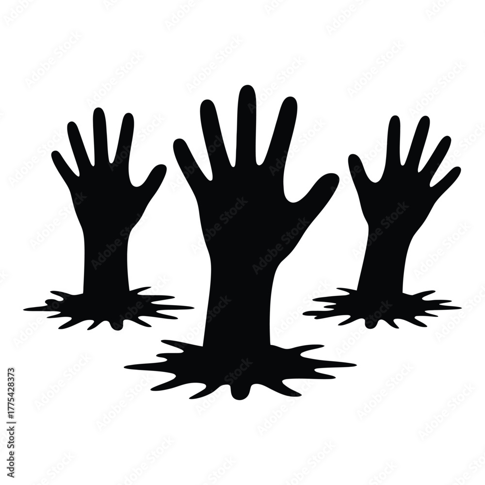 Obraz premium Three black silhouetted hands reaching out of the ground