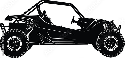 Black Silhouette of an Off- Road Dune Buggy off-road vehicle, dune buggy, off-road vehicle, atv, utv, buggy, silhouette, black and white, graphic, illustration, design, transport, transportation, vehi
