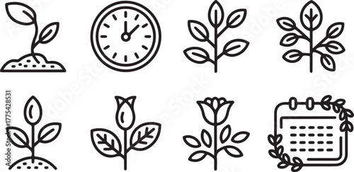 Plant Growth and Time Icons seedling sprout