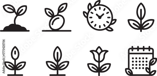 Plant growth and time icons seedling