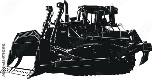Bulldozer Silhouette with Blade bulldozer, tractor, heavy equipment, construction, black, landscaping, background, dozer, site, design, quarry, tracks, mining, earthmover, grading, industrial, terrain
