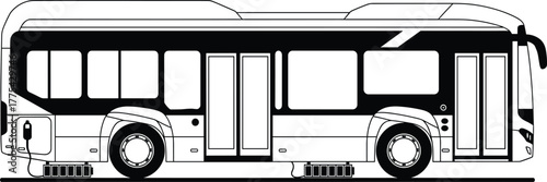 Detailed illustration of a modern electric bus, showcasing its sleek design and eco-friendly public transportation capabilities, bus, electric, transportation, modern, wheels, profile, mobility, bluep